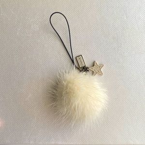 COACH White fluff mink lanyard with Pave Star New!!